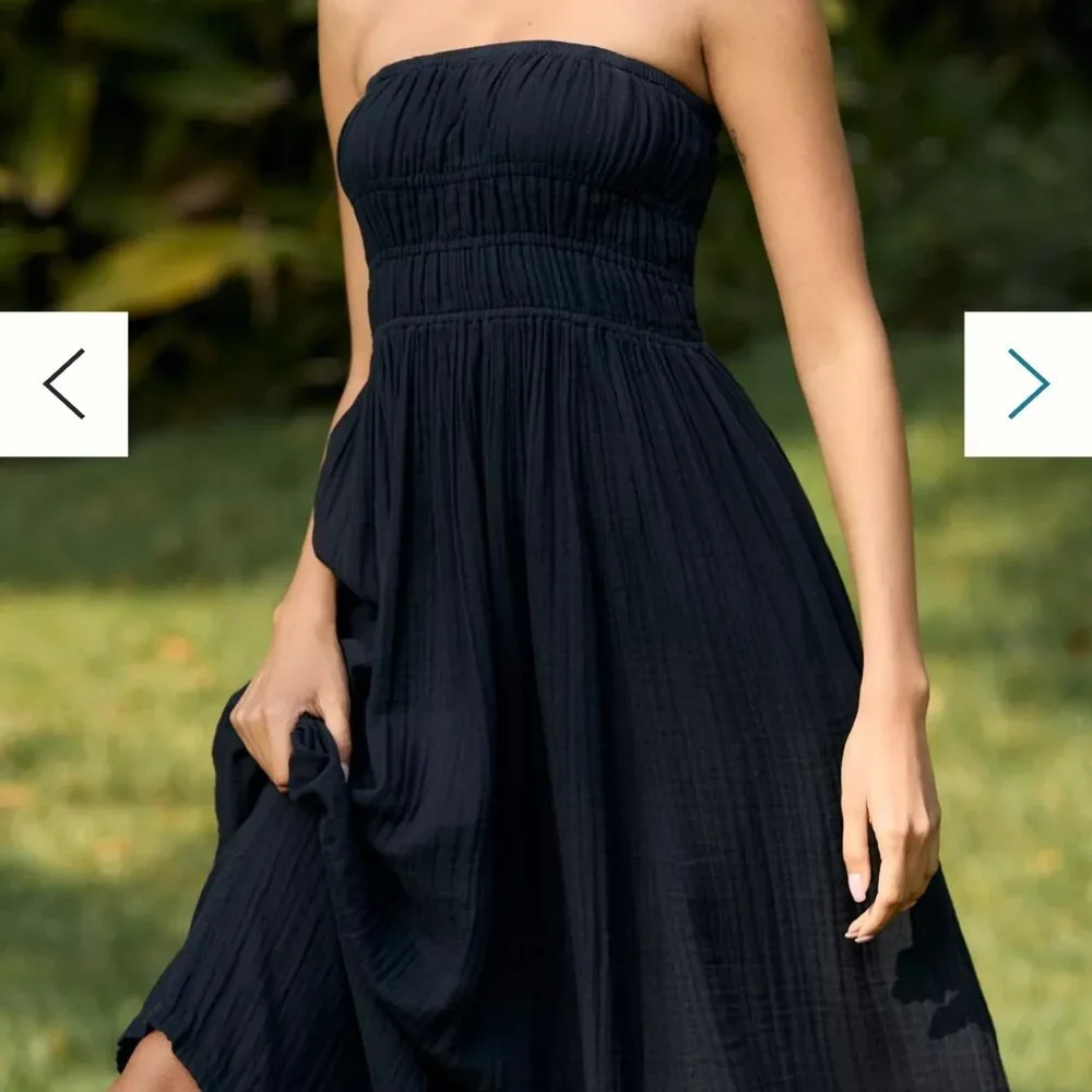 ANTHROPOLOGIE Celandine Strapless Smocked DW Maxi Dress /Black/ Size L -98212269 - Picture 4 of 10
